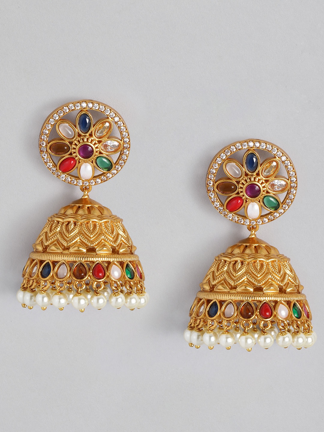 

Peora Women Red & Gold-Toned Dome Shaped Jhumkas Earrings