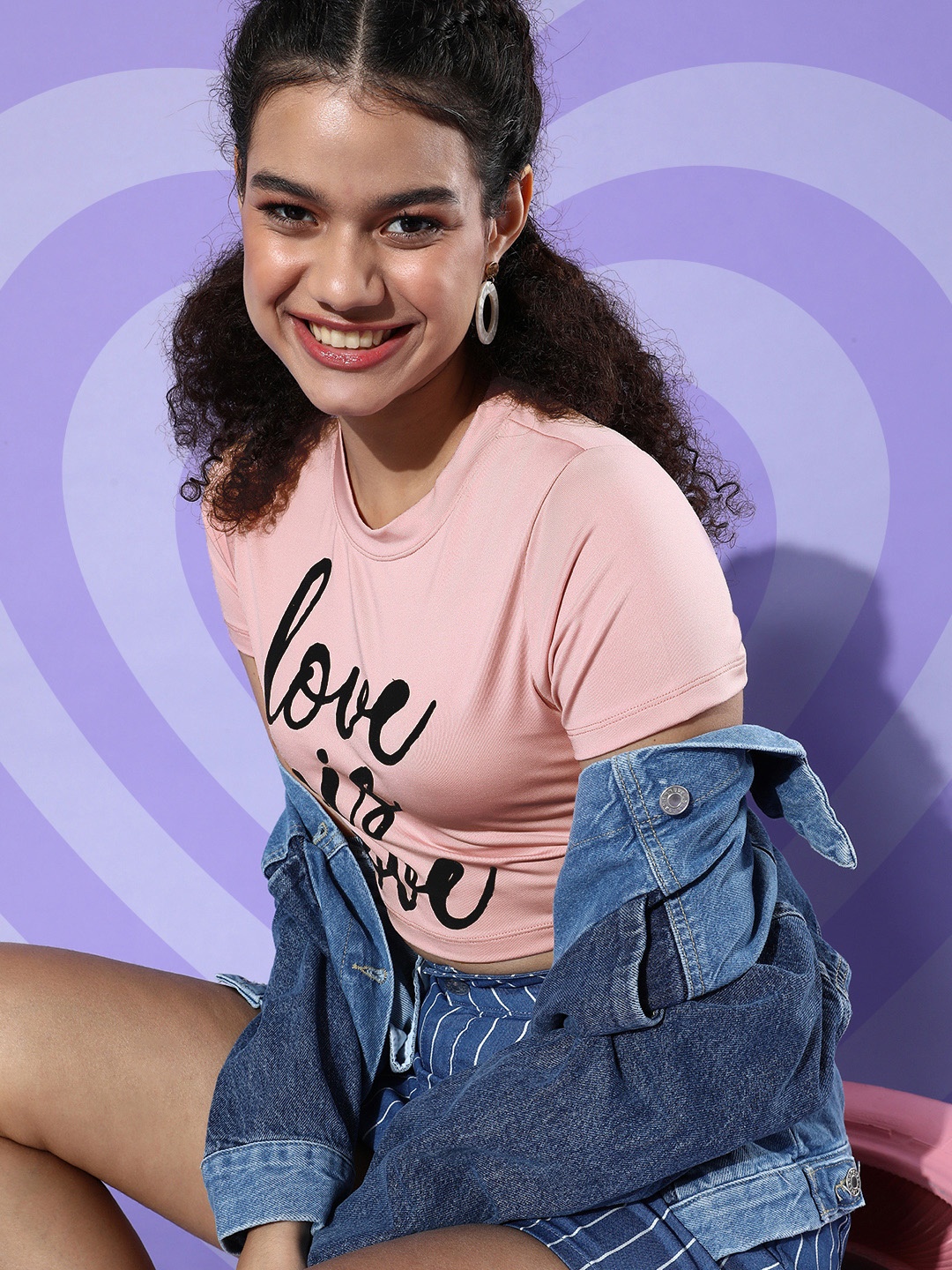 

KASSUALLY Women Peach Striped Valentine Tee