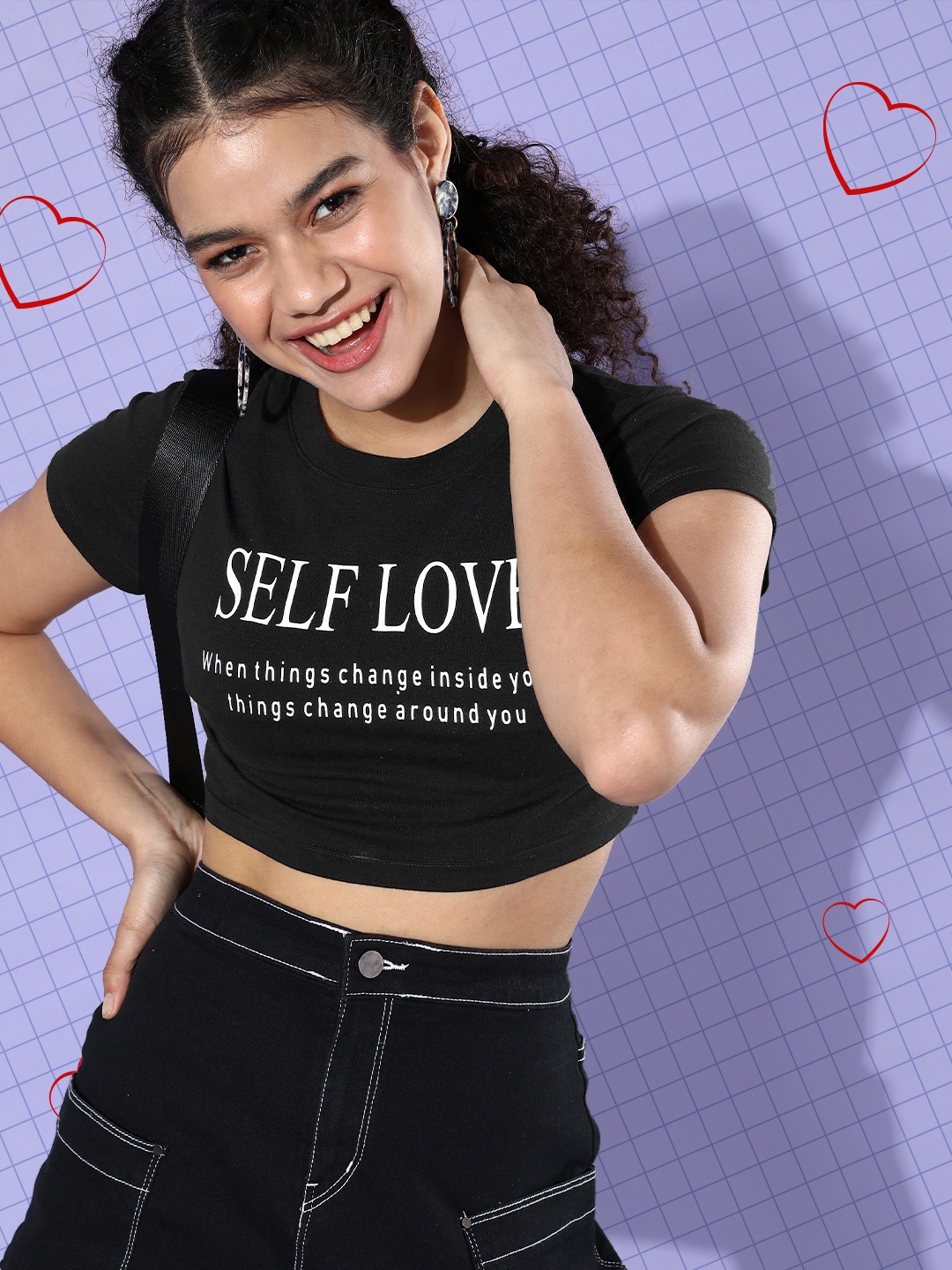 

KASSUALLY Women Stylish Black Typography Cropped Tshirt