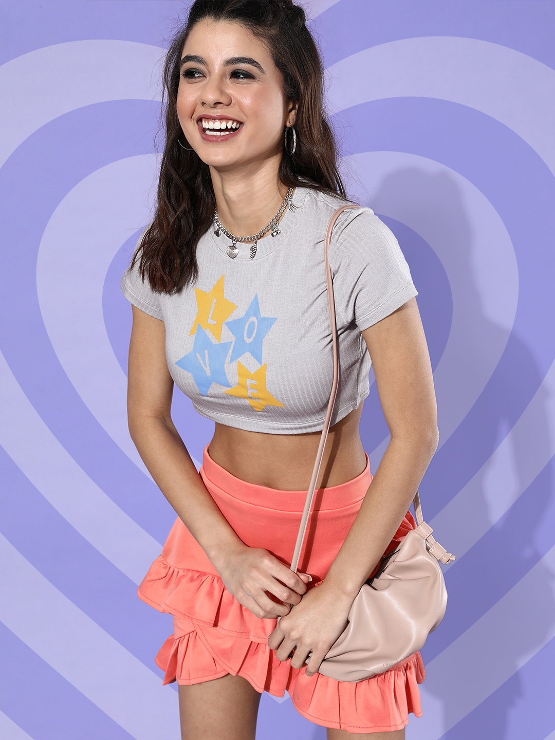 

KASSUALLY Women Beautiful Grey Striped Valentine Tee