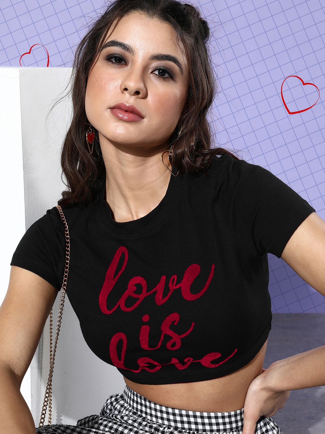 

KASSUALLY Women Black Typography Valentine Tee