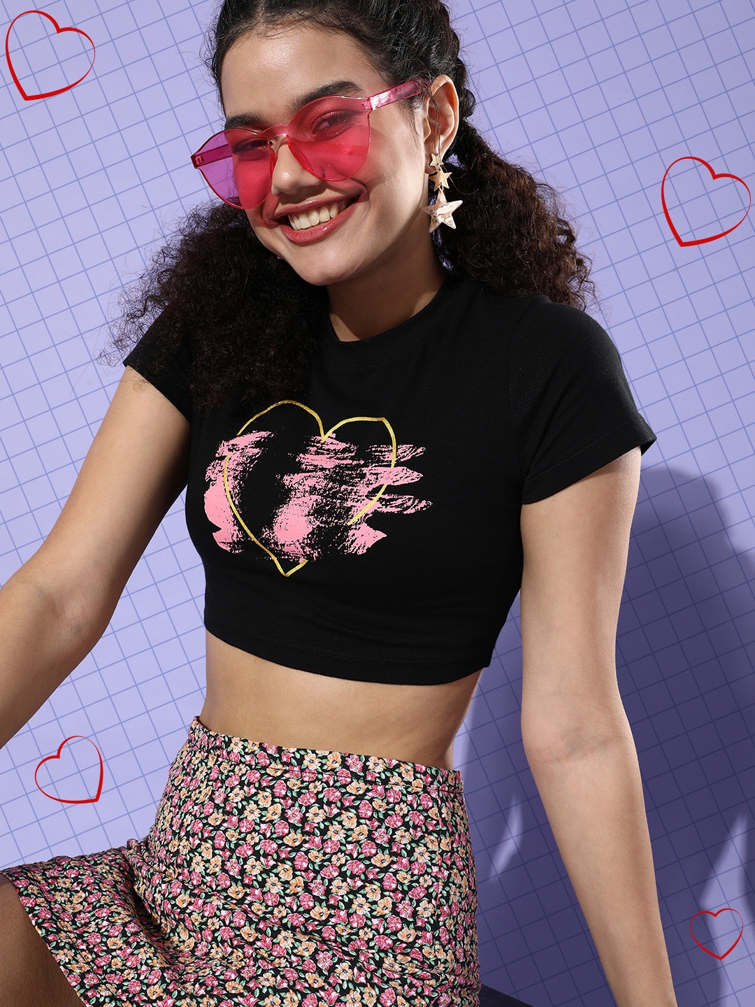 

KASSUALLY Women Stylish Black Graphic Valentine Tee