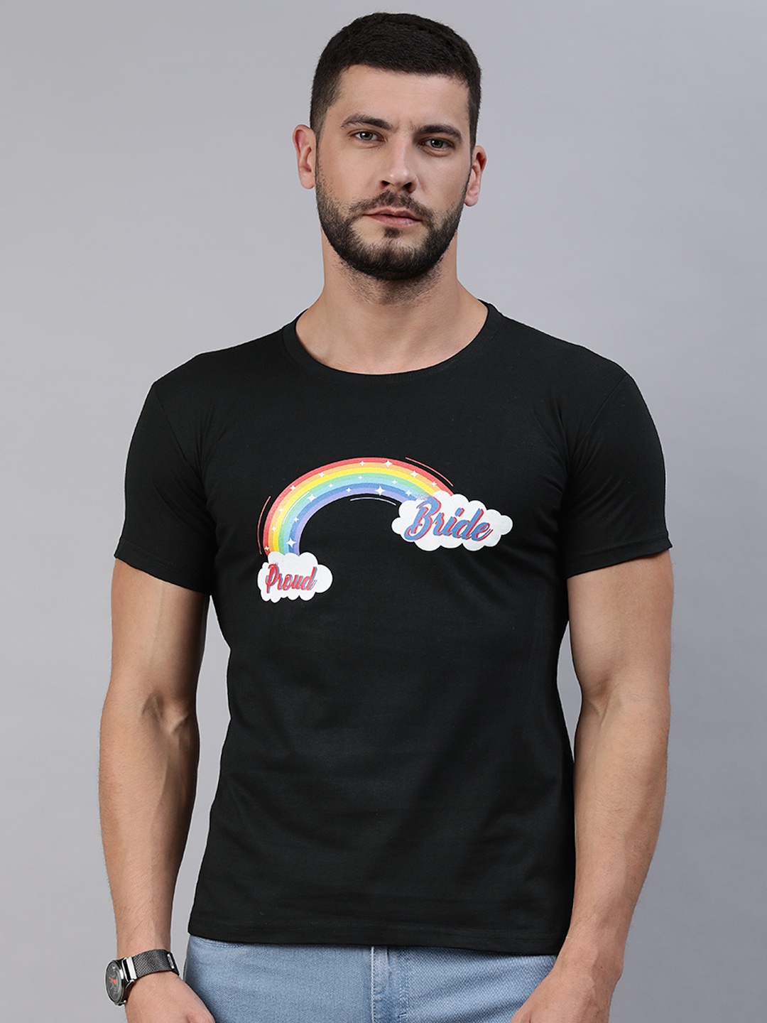 

BRATMA Men Black Typography Pure Cotton T-shirt