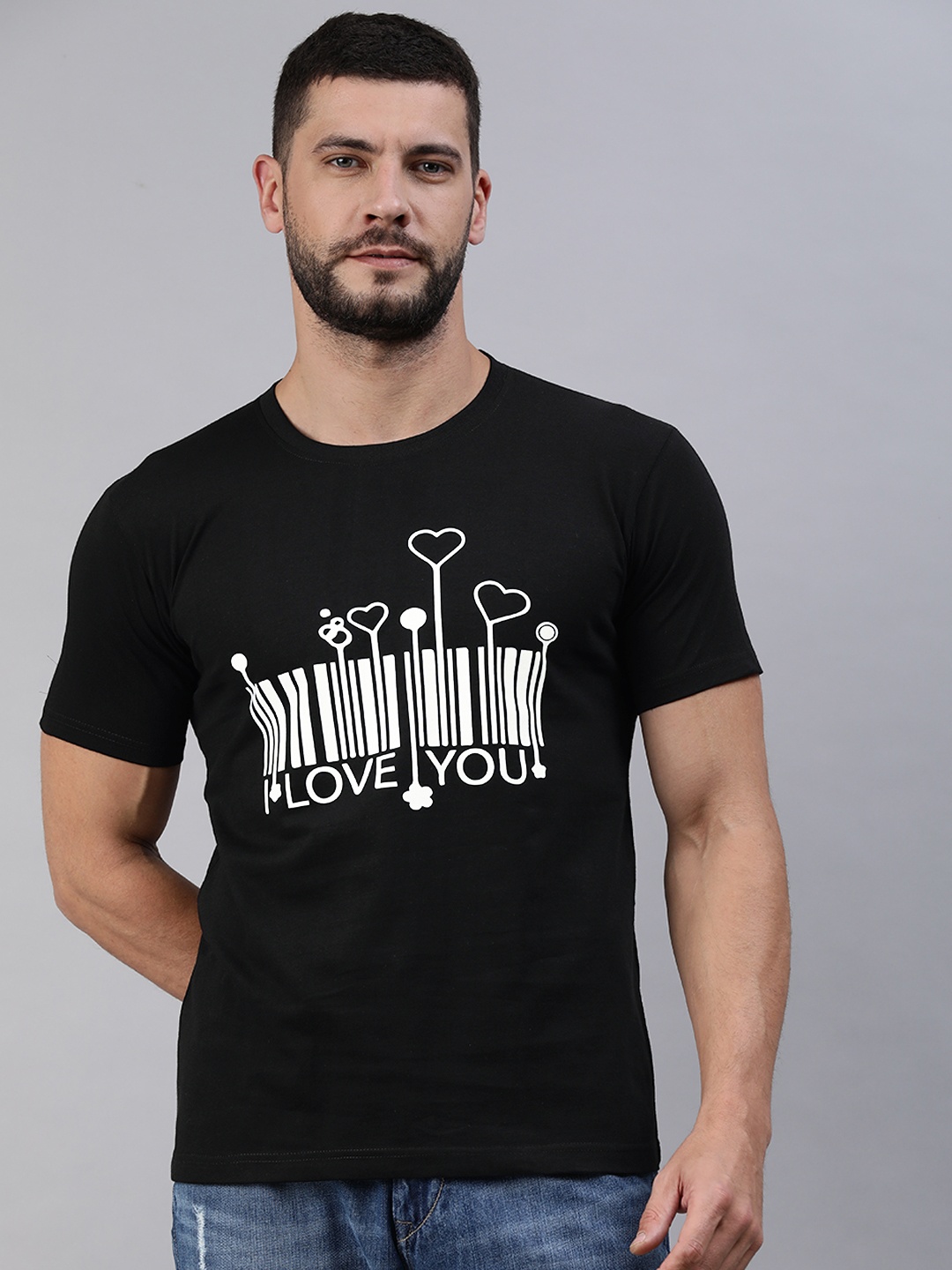 

BRATMA Men Black & White Typography Printed Pure Cotton T-shirt