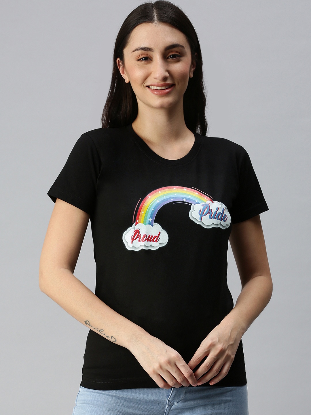 

BRATMA Women Black & Red Typography Printed T-shirt