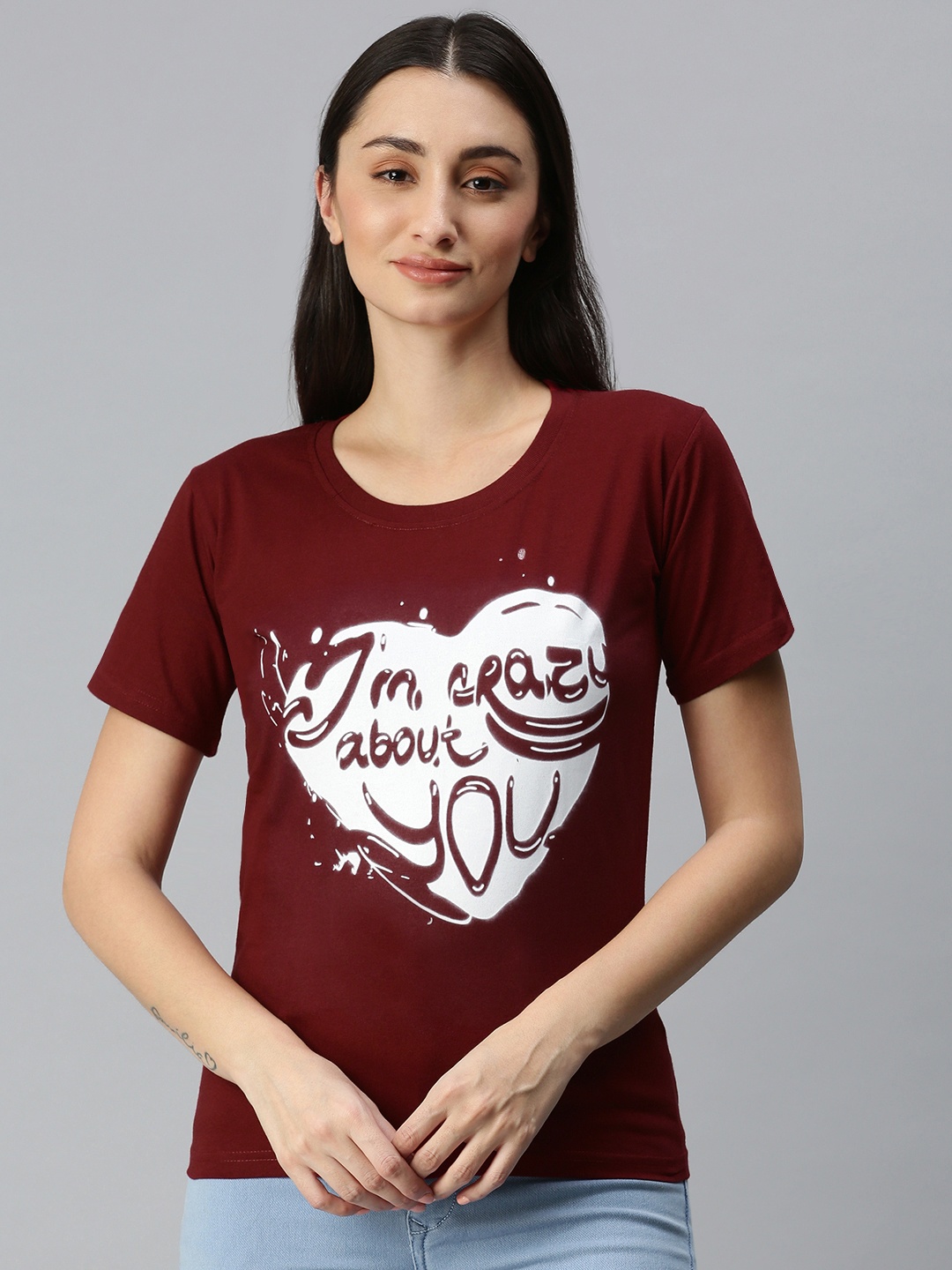 

BRATMA Women Maroon & White Typography Printed T-shirt