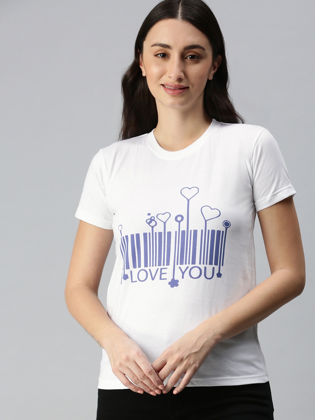 

BRATMA Women White & Blue Typography Printed T-shirt