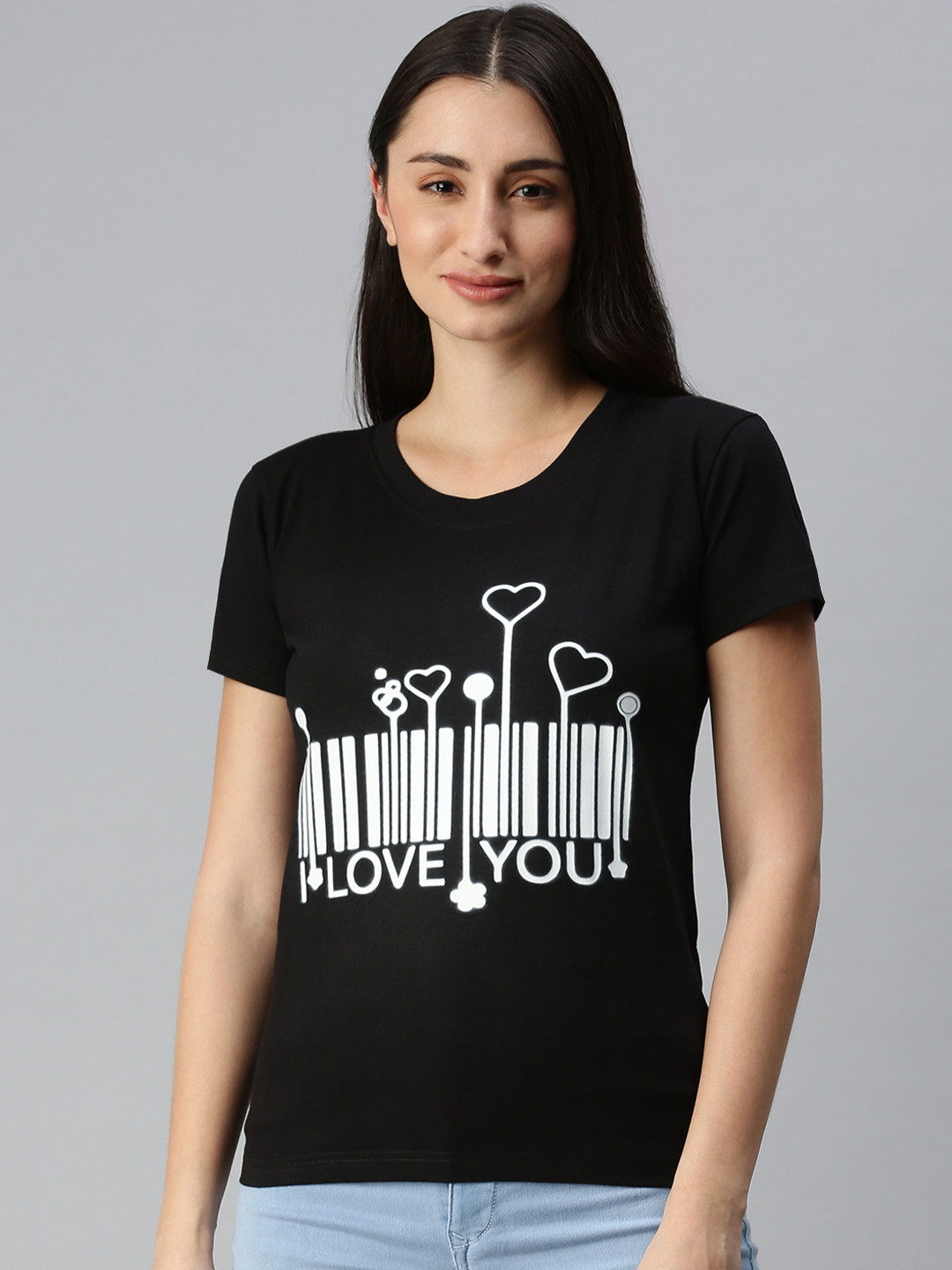 

BRATMA Women Black & White Typography Printed Monochrome T-shirt
