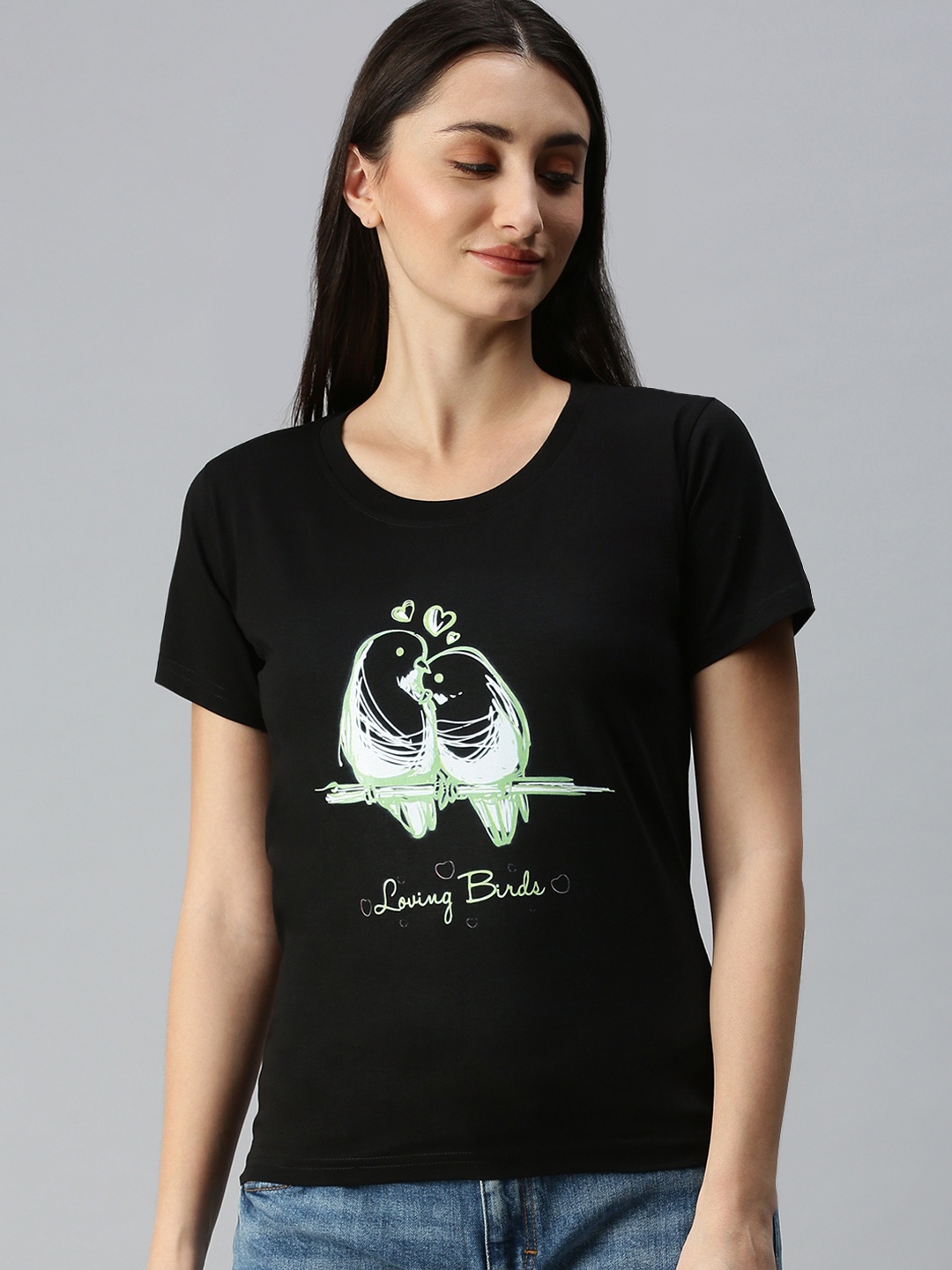 

BRATMA Women Black & Green Typography Printed T-shirt