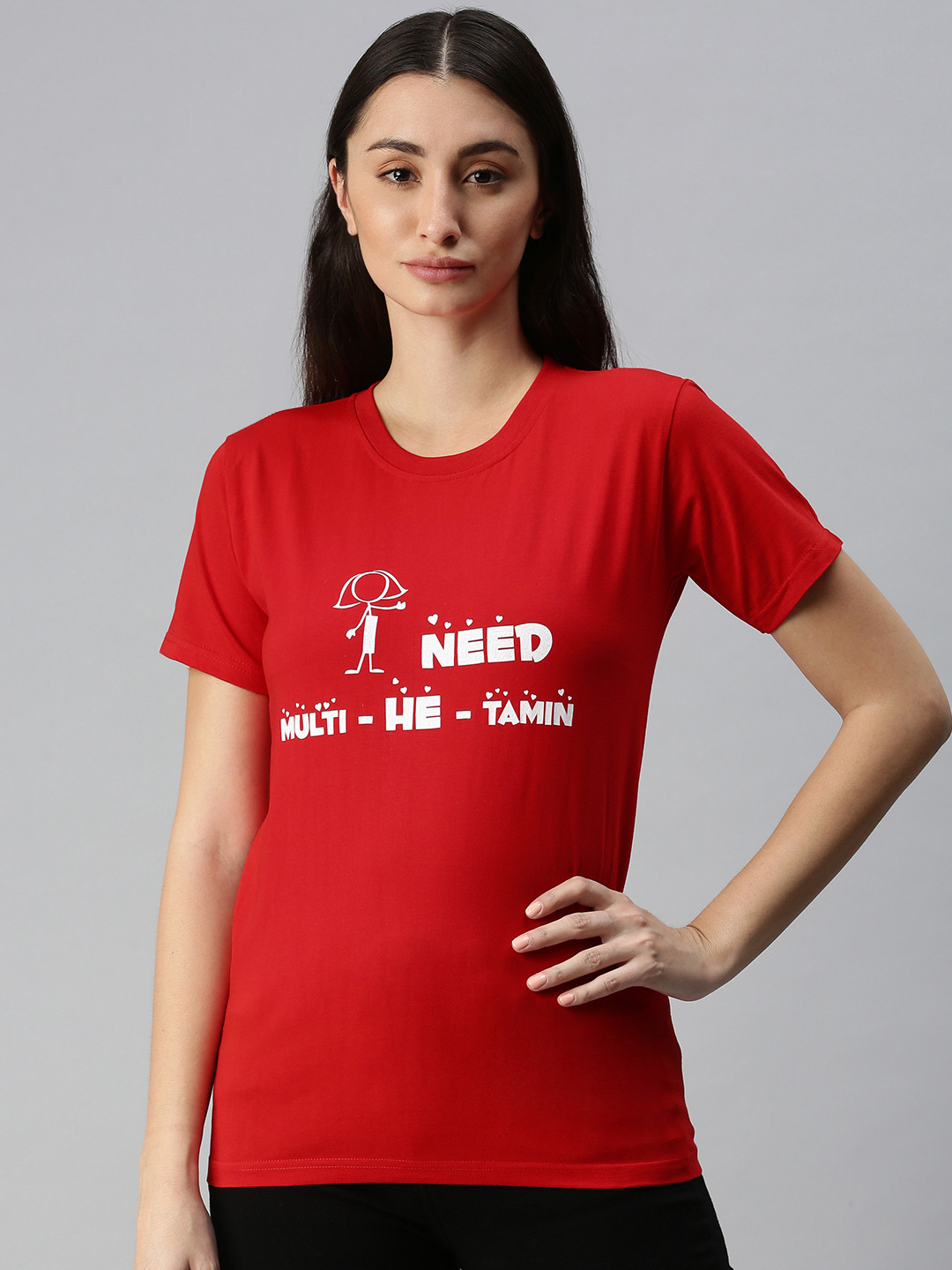 

BRATMA Women Red & White Typography Printed T-shirt