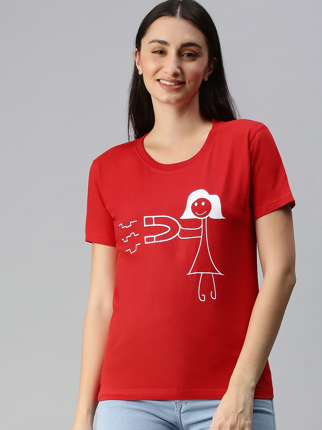 

BRATMA Women Red & White Printed T-shirt