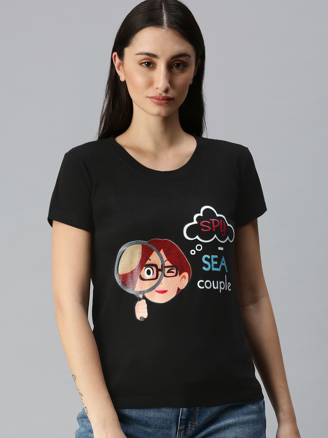 

BRATMA Women Black & Red Typography Printed T-shirt