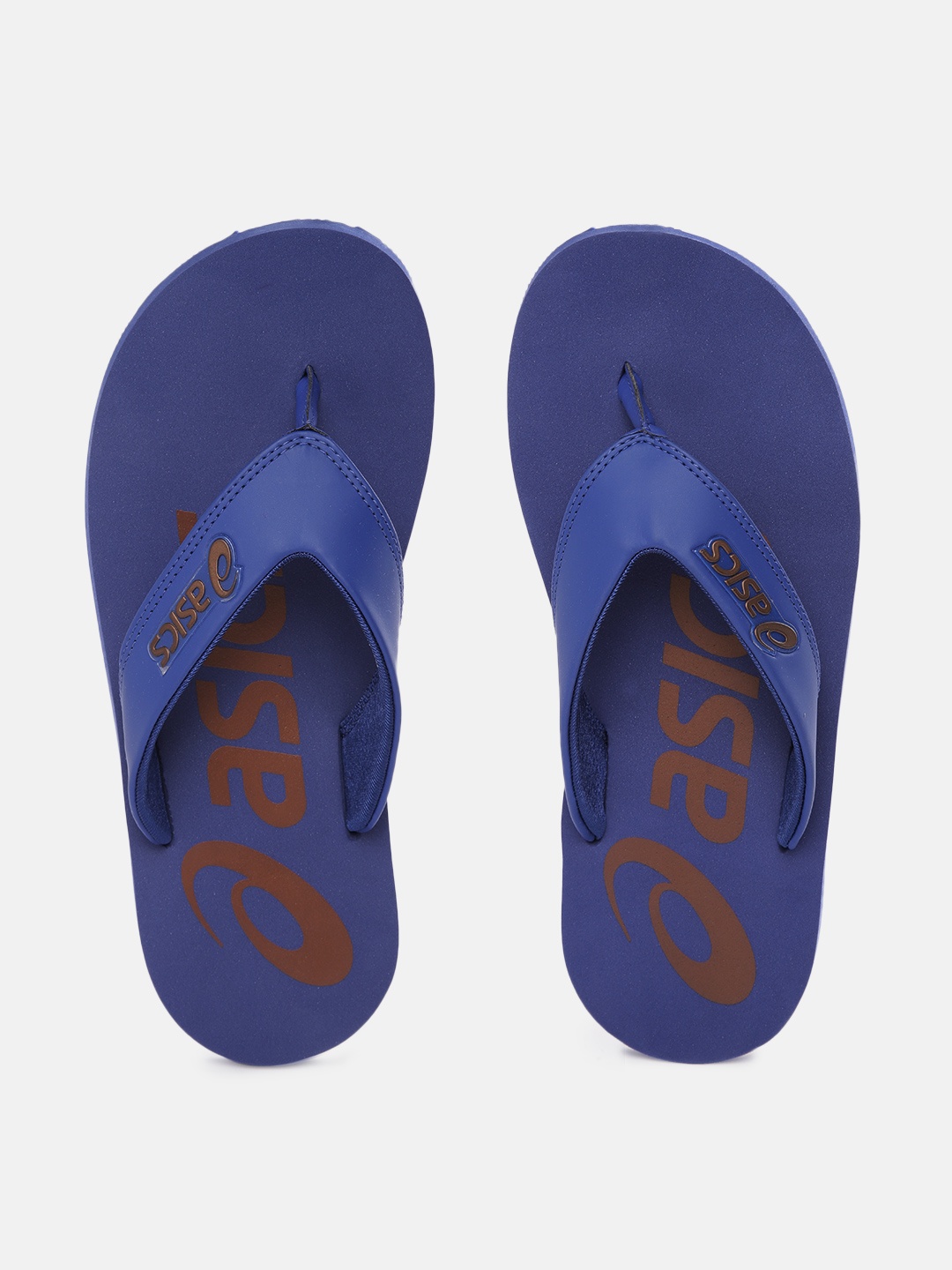 

ASICS Unisex Blue & Bronze-Toned Brand Logo Printed Thong Flip-Flops