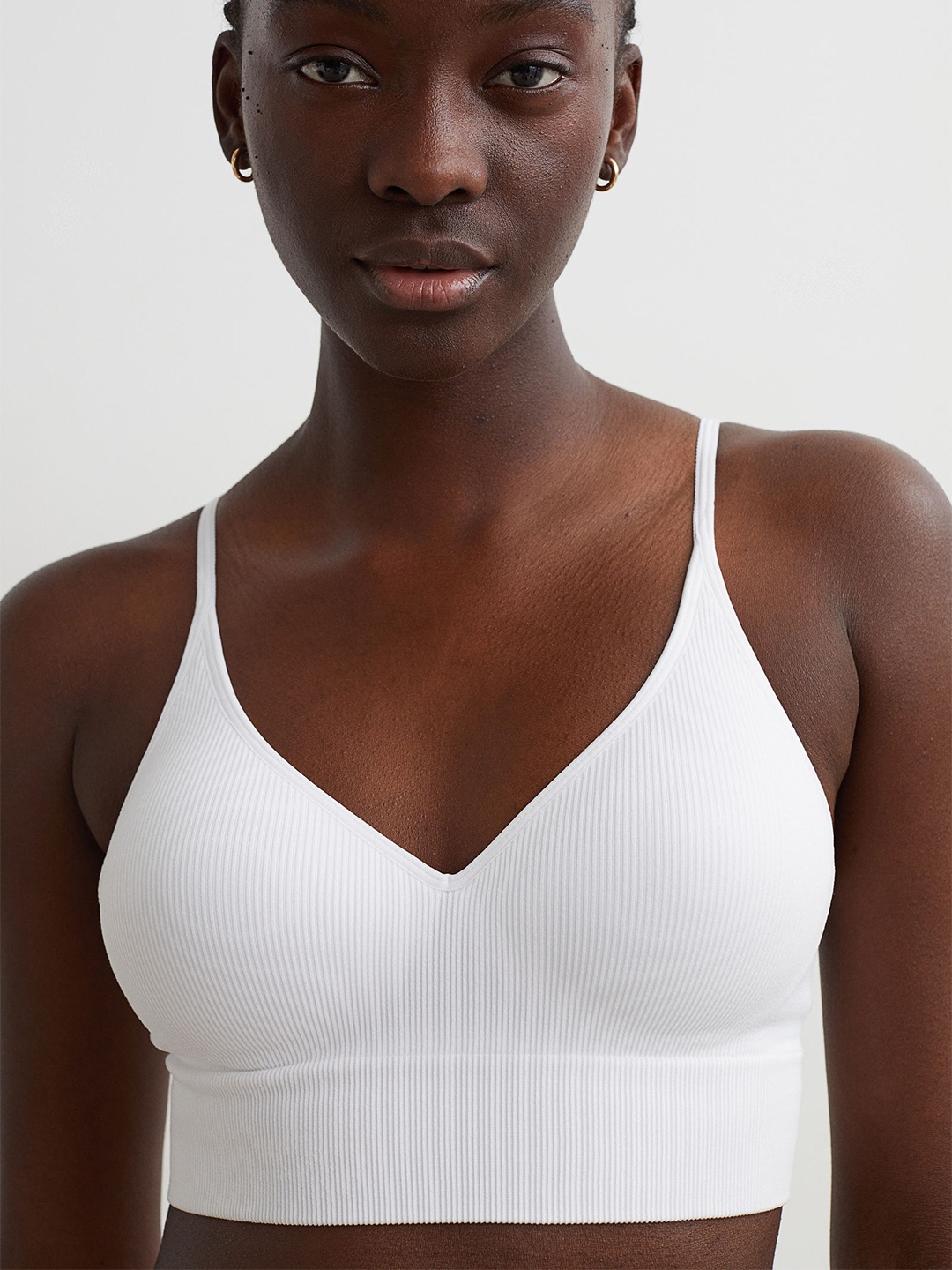 

H&M Women White Light Push-up Ribbed Bralette
