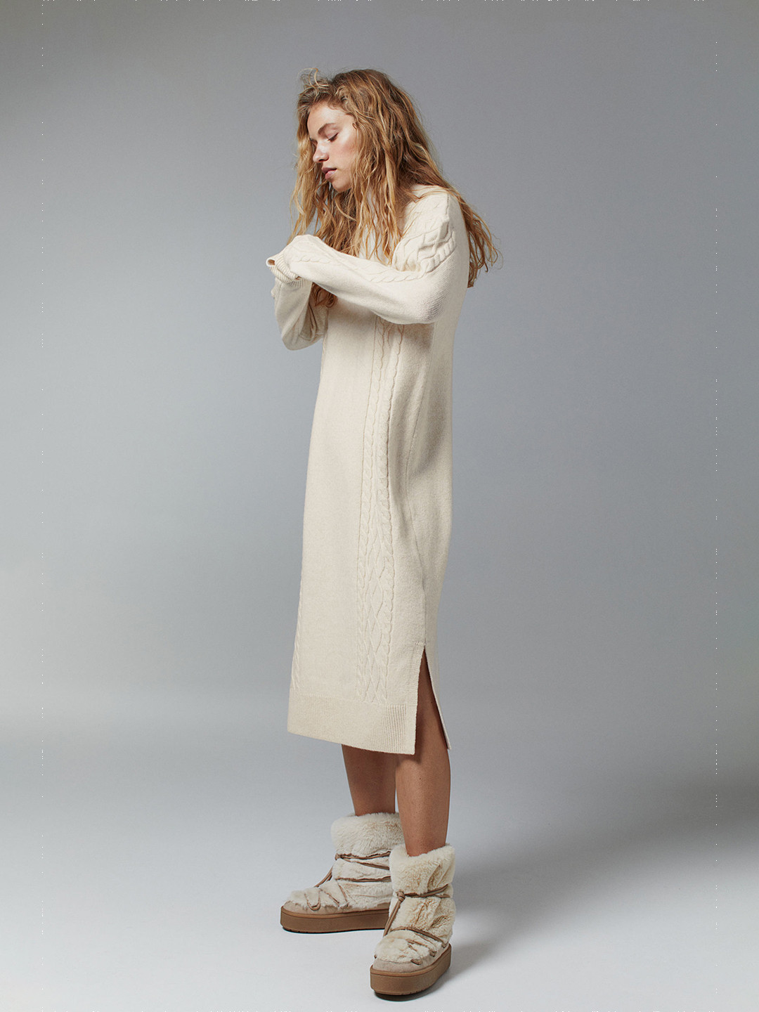 

H&M Women Beige Cable-knit Dress