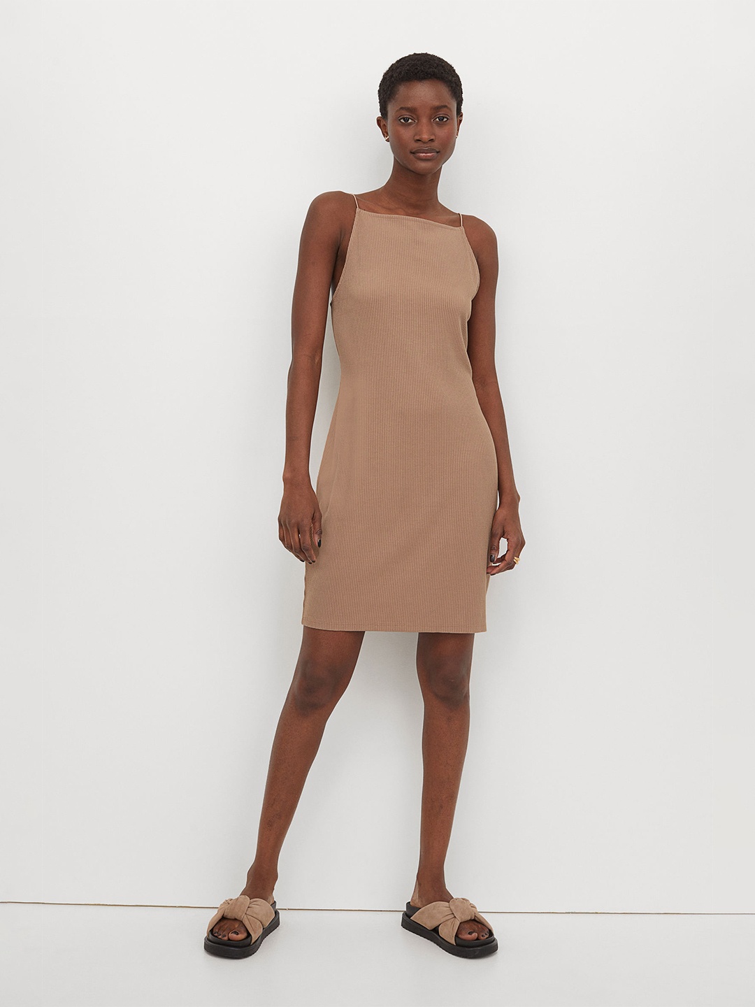 

H&M Women Beige Ribbed Dress