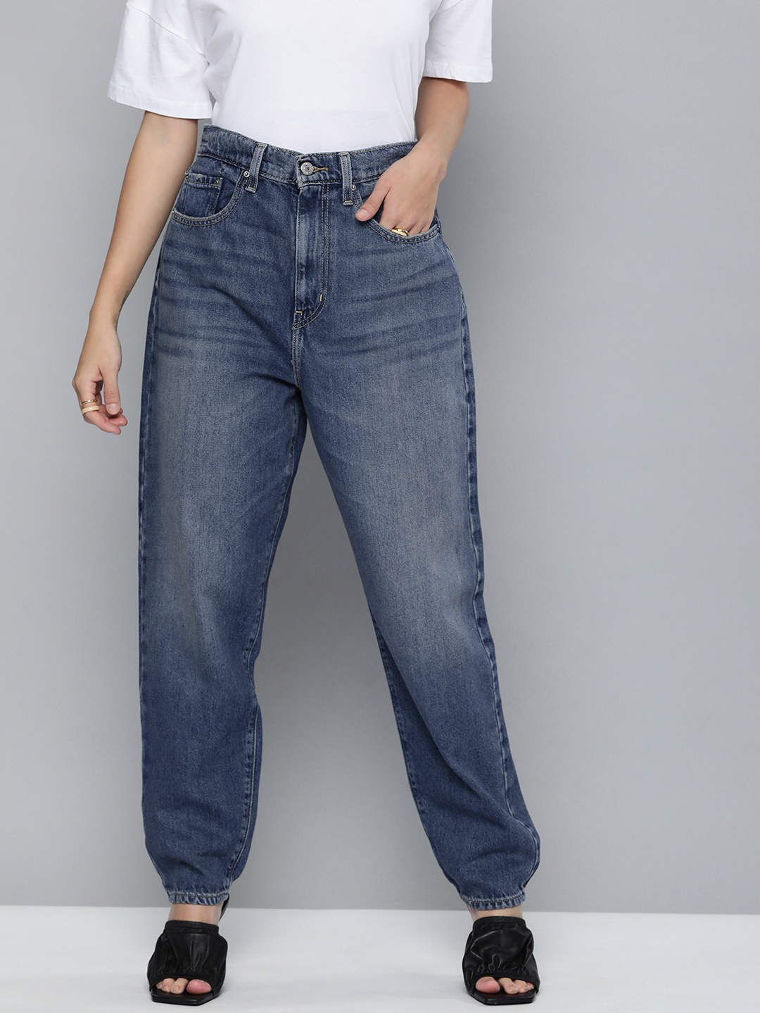 

Levis Women Blue Loose Tapered Fit High-Rise Heavy Fade Jeans