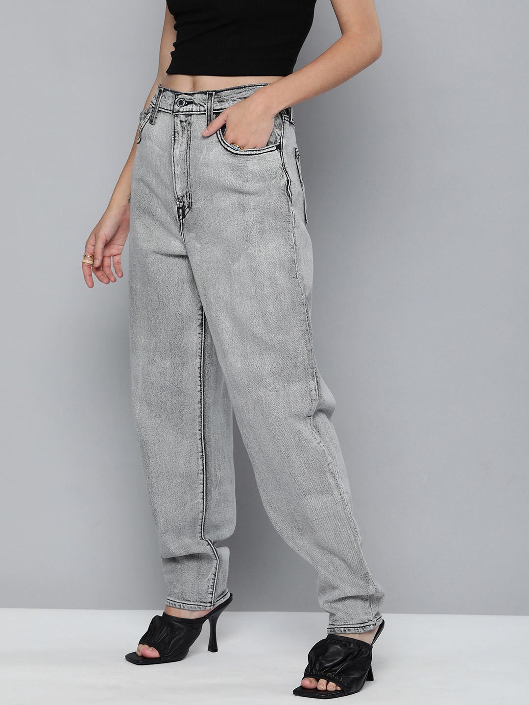 

Levis Women Grey Tapered Fit High-Rise Light Fade Stretchable Jeans
