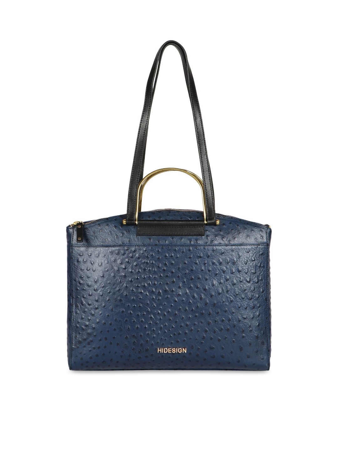 

Hidesign Blue Textured Leather Structured Shoulder Bag