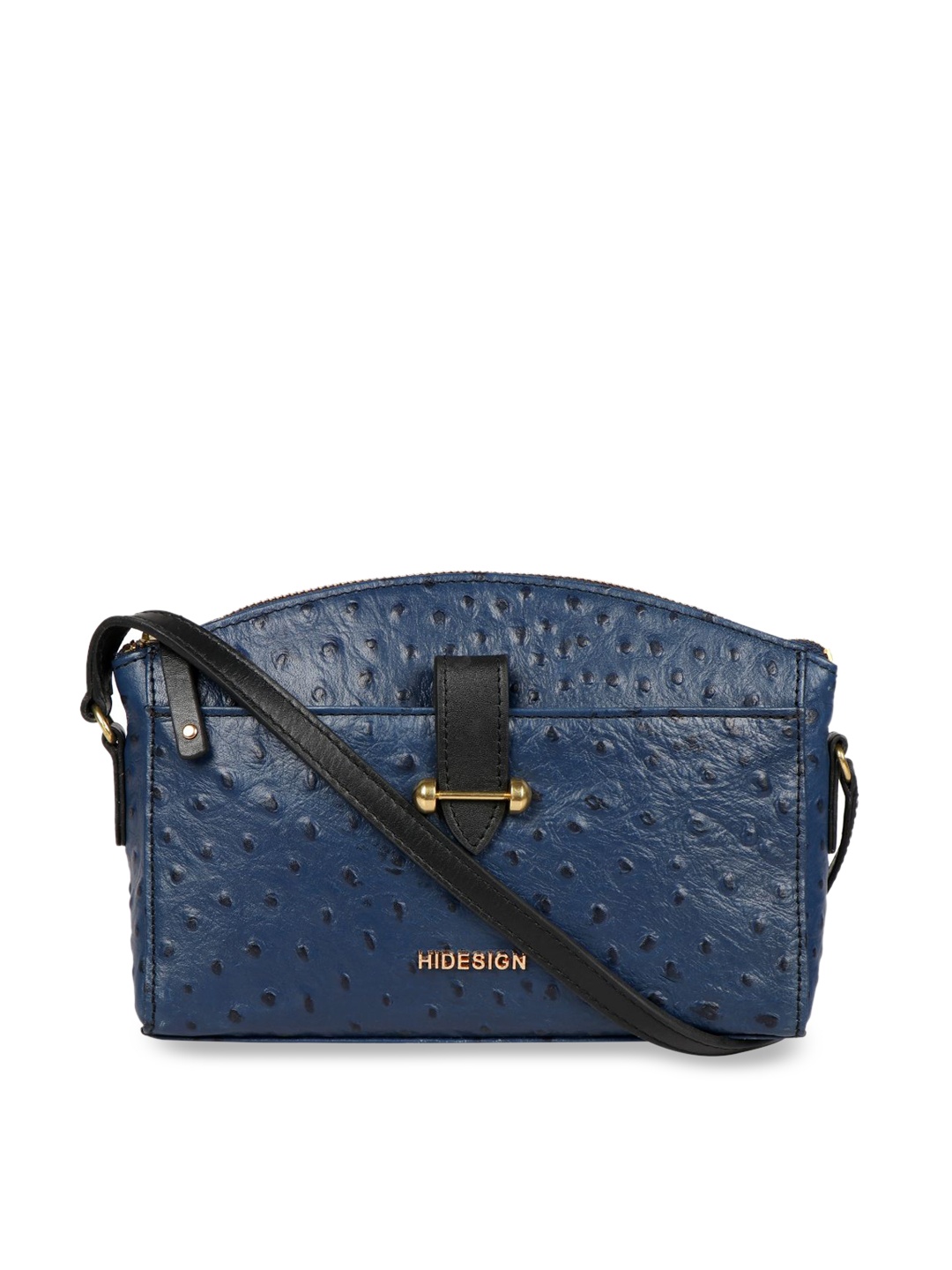 

Hidesign Blue Textured Leather Structured Sling Bag