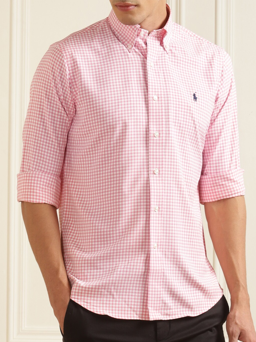 

Polo Ralph Lauren Men Pink Gingham Checked Pure Cotton Formal Shirt