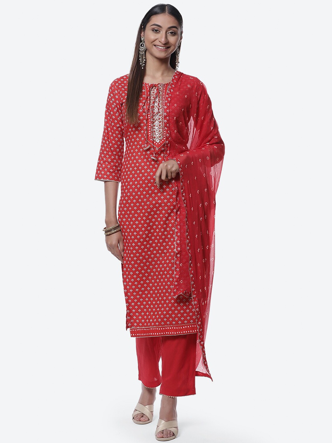 

Biba Red & White Printed Pure Cotton Unstitched Dress Material
