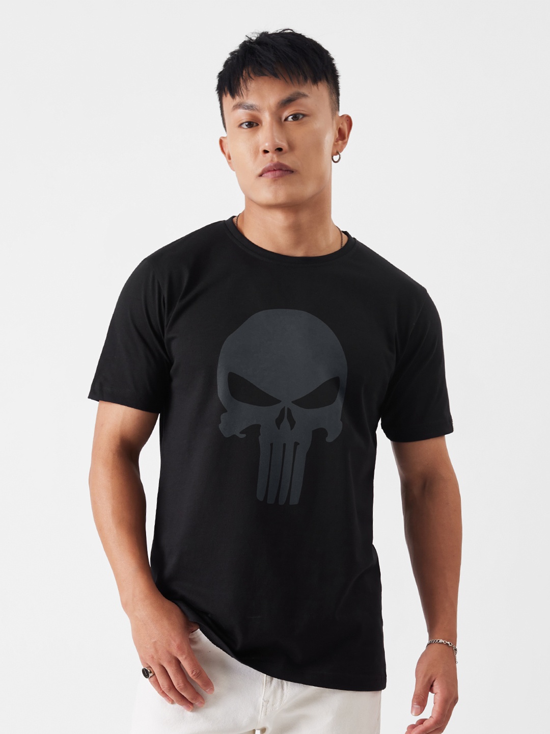 

The Souled Store Men Black Cotton Punisher Print T-shirt