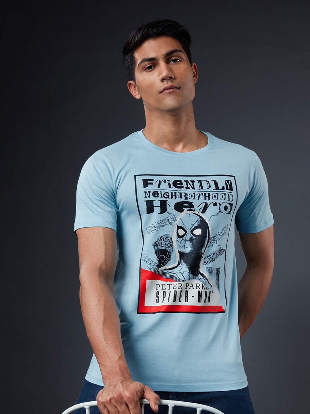 

The Souled Store Men Blue & White Spider-Man Printed Cotton T-shirt