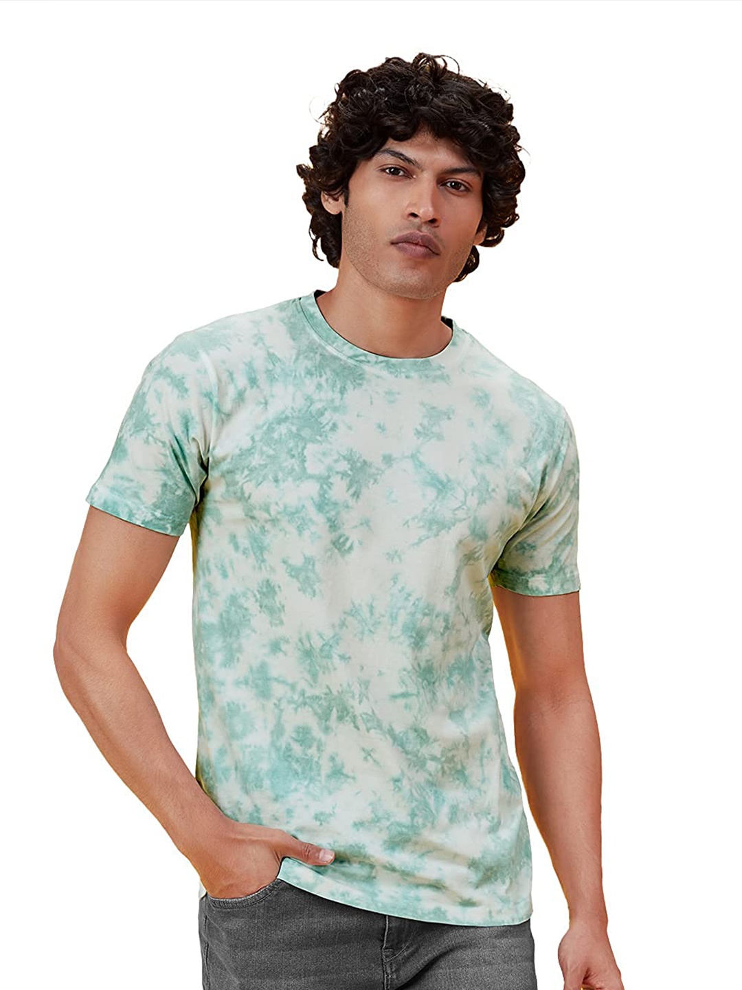 

The Souled Store Men Blue & White Cotton Tie & Dye T-shirt