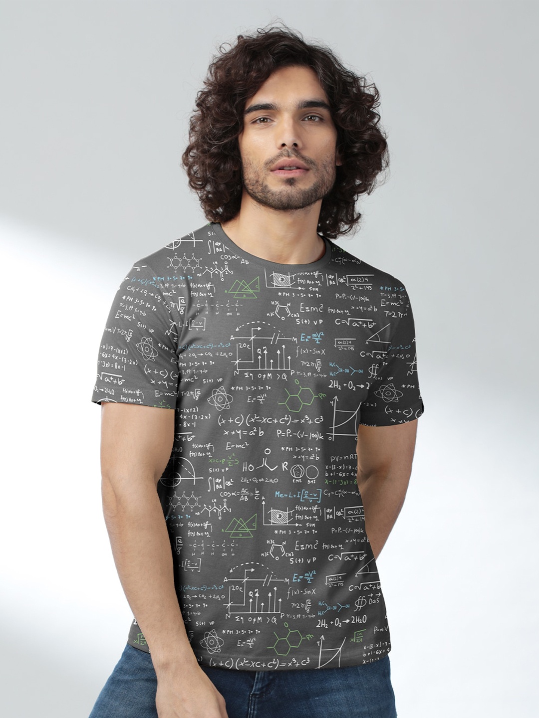

The Souled Store Men Grey & White Printed Cotton T-shirt
