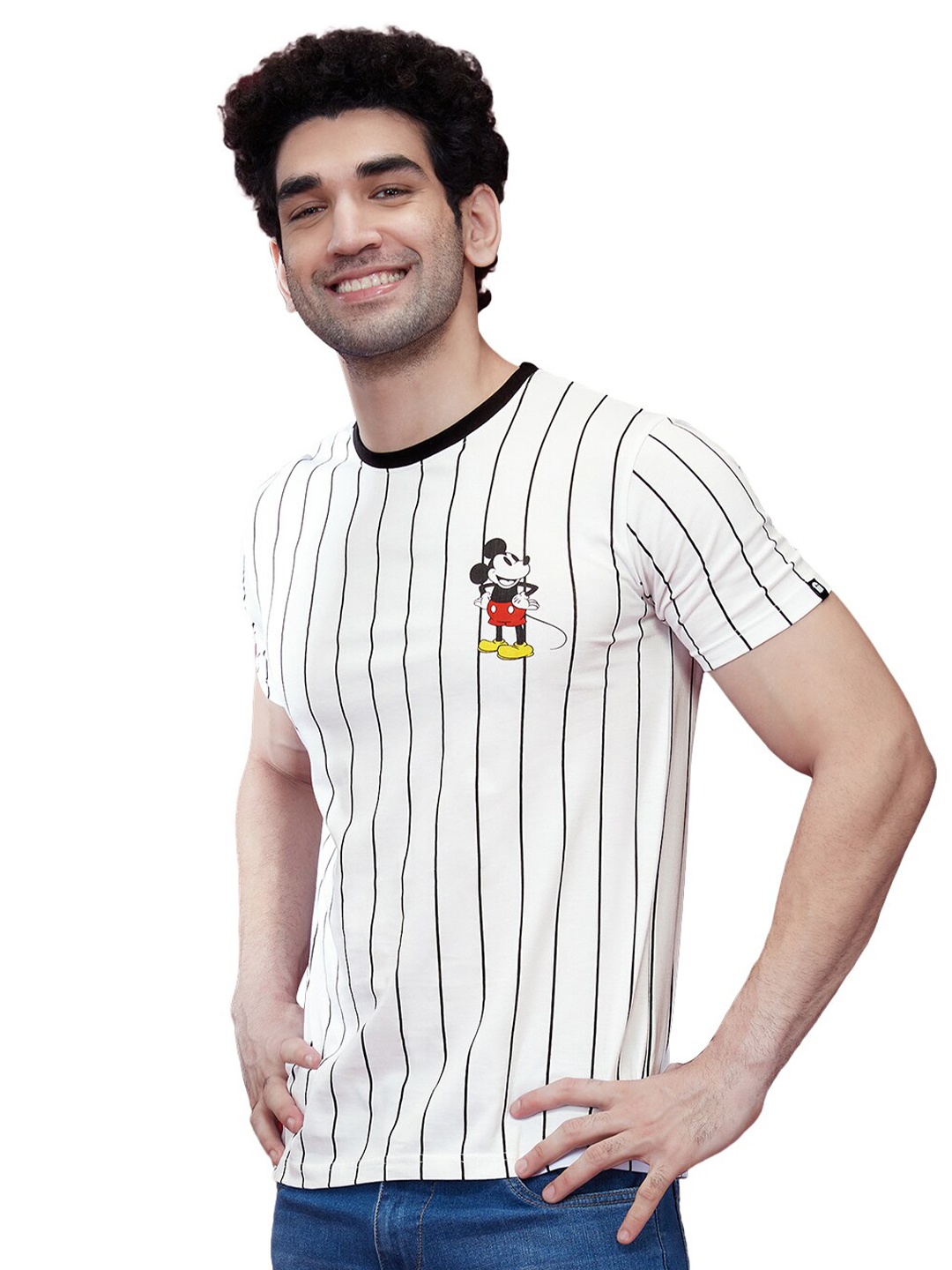 

The Souled Store Men White Mickey Mouse Striped T-shirt