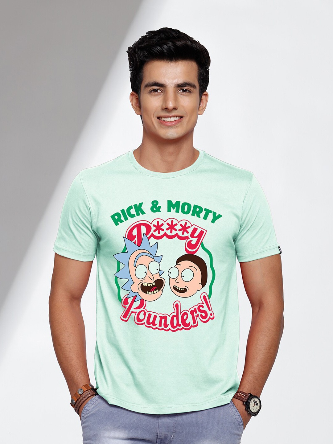 

The Souled Store Men Green & Red Cotton Rick & Morty Pounders Print T-shirt