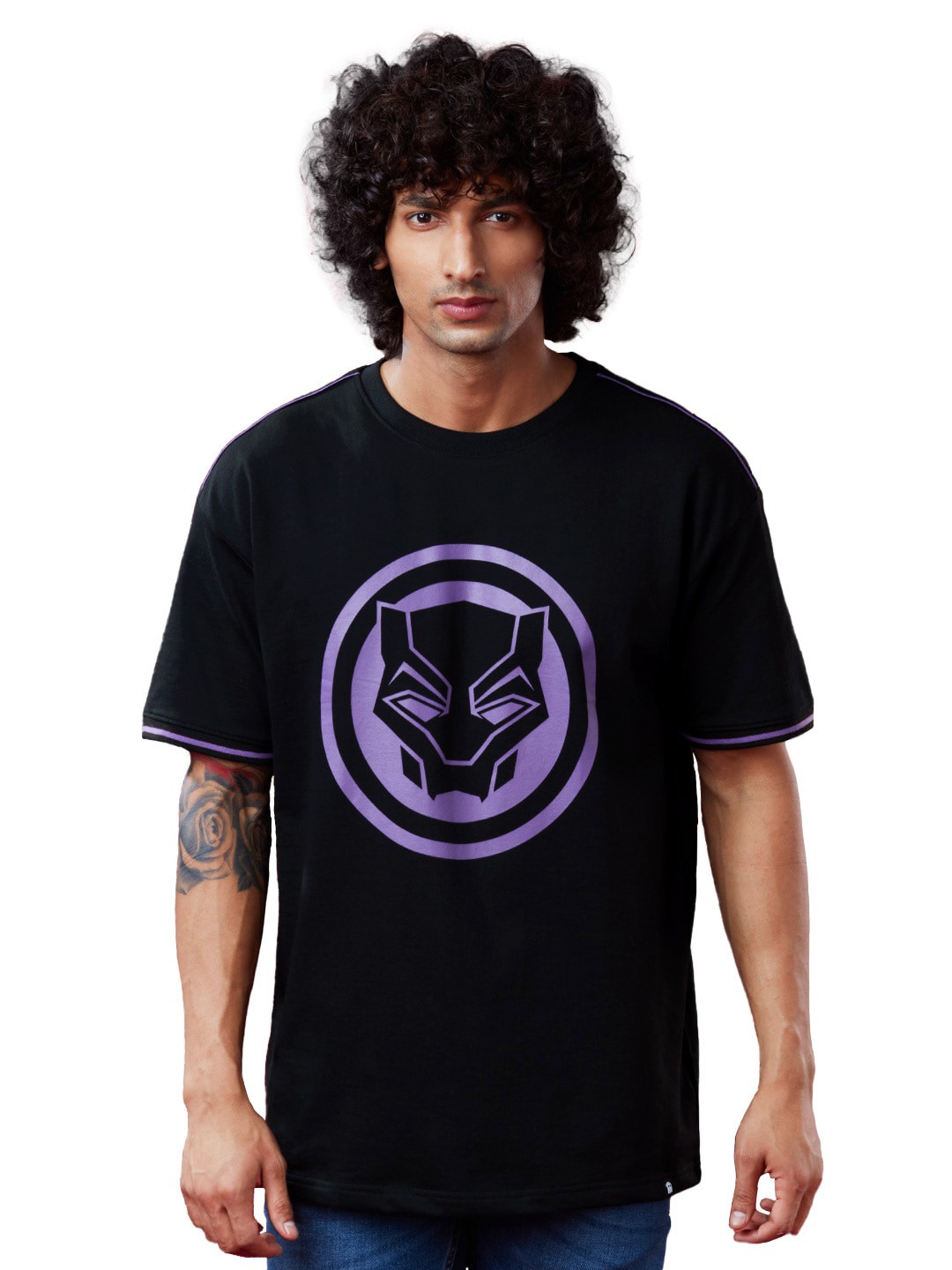 

The Souled Store Men Black & Purple Black Panther Printed Cotton T-shirt