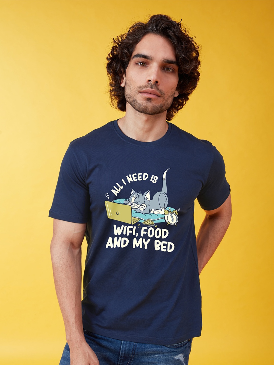 

The Souled Store Men Navy Blue & Grey Tom And Jerry Printed Cotton T-shirt