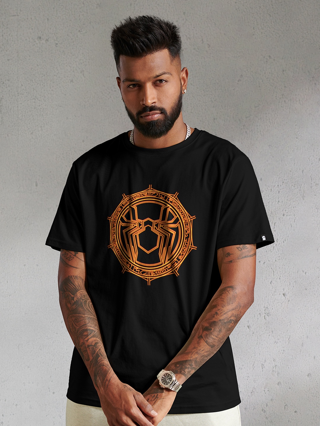

The Souled Store Men Black Printed Applique T-shirt