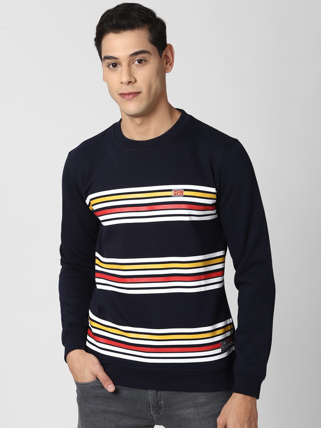 

Peter England Casuals Men Navy Blue Striped Sweatshirt