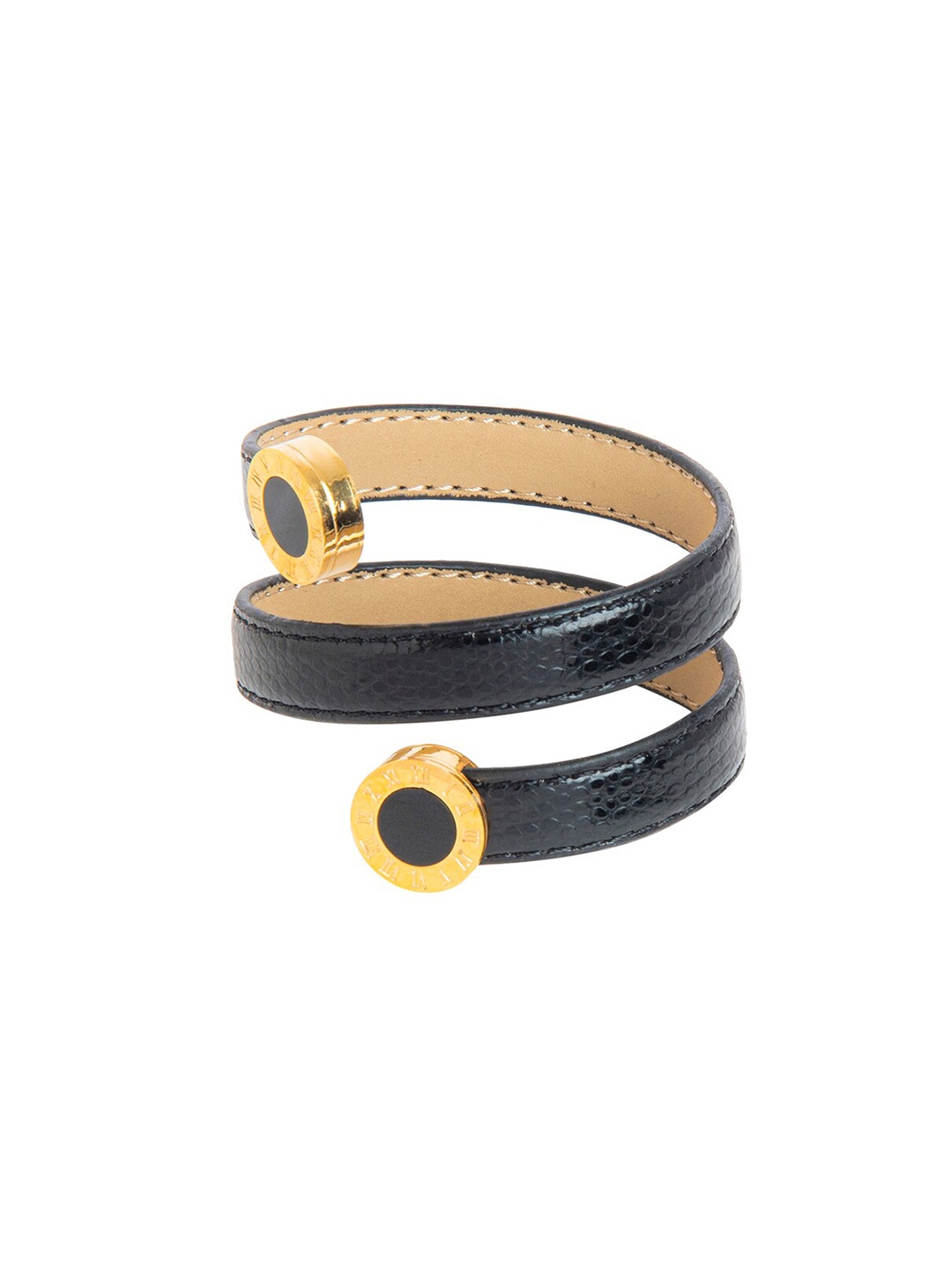 

Moon Dust Women Gold-Toned & Navy Blue Brass Gold-Plated Leather Wraparound Bracelet