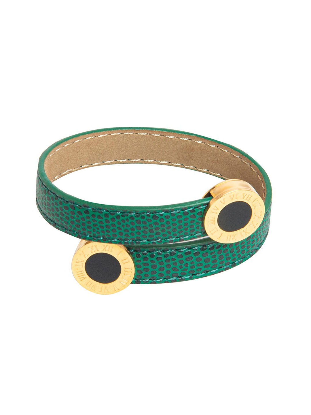

Moon Dust Women Green & Black Leather Gold-Plated Wraparound Bracelet