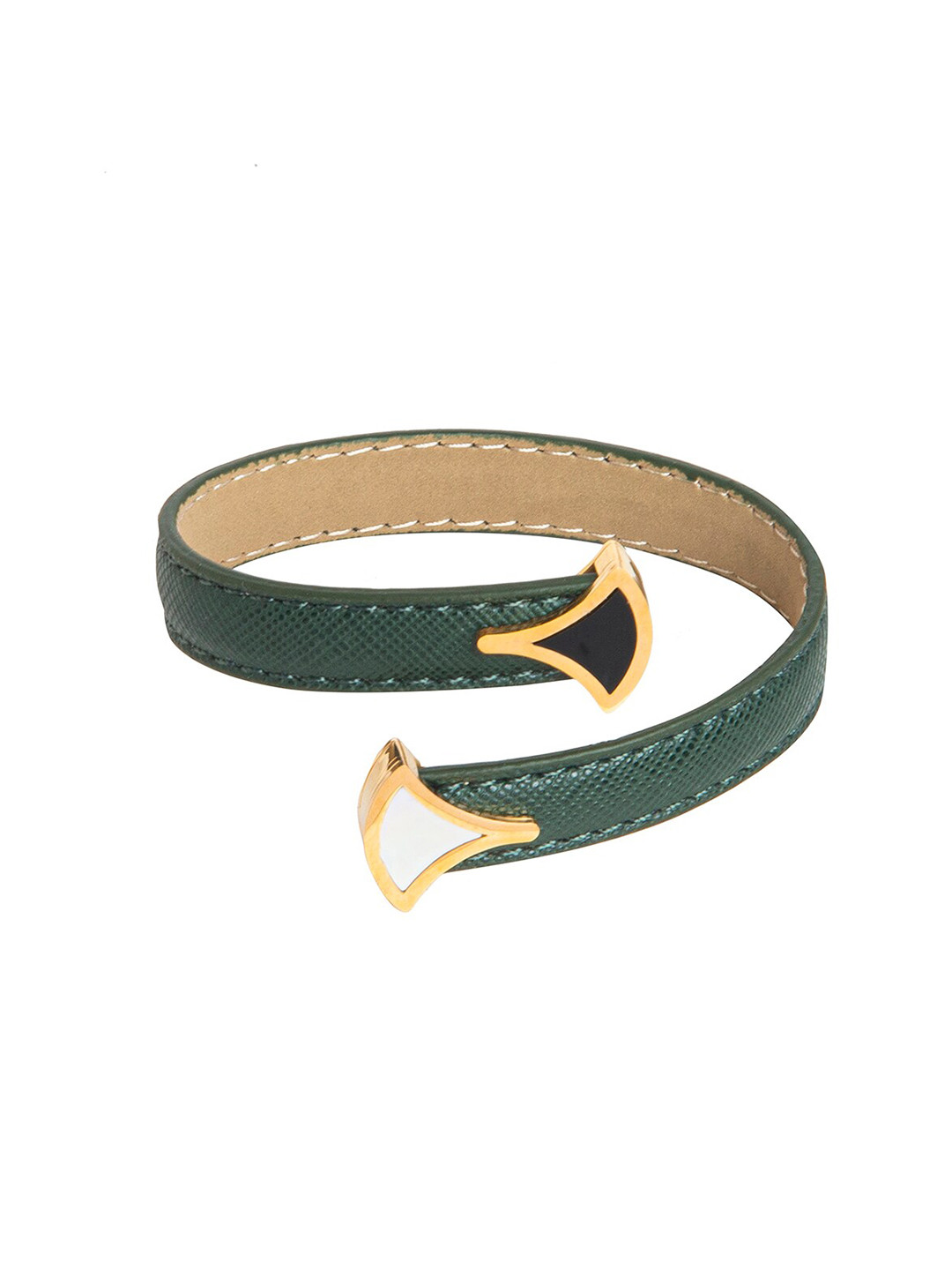 

Moon Dust Women Green & Gold-Plated Leather Wraparound Bracelet