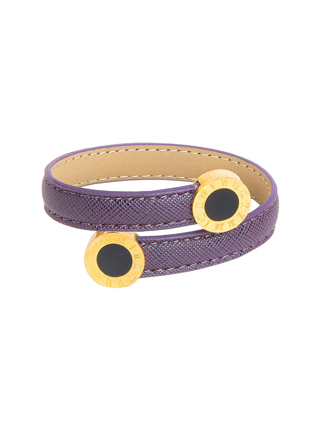 

Moon Dust Women Gold-Toned & Purple Brass Gold-Plated Leather Wraparound Bracelet