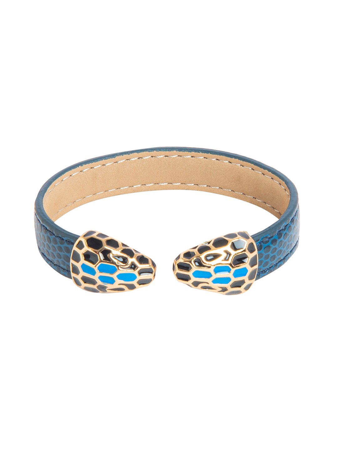 

Moon Dust Women Blue & Black Leather Gold-Plated Wraparound Bracelet