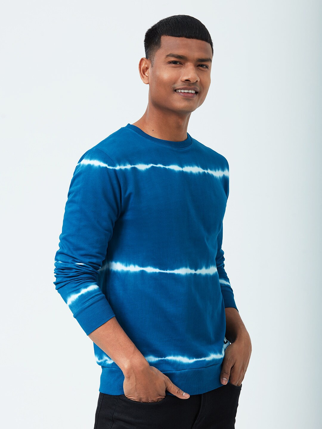 

The Souled Store Men Blue & White Tie & Dye Cotton Sweatshirt