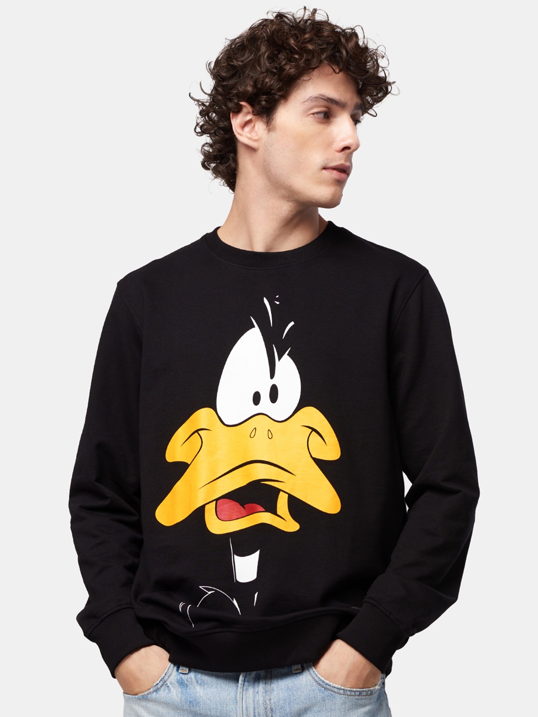 

The Souled Store Men Black Looney Tunes Daffy Duck Printed Cotton Sweatshirt