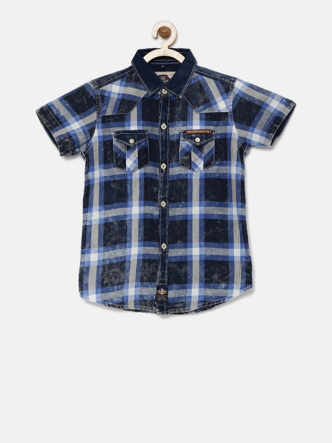 

RUFF Boys Navy Blue Checked Casual Shirt