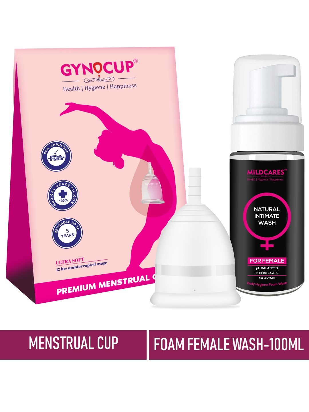 GYNOCUP Menstrual Cup Small Size With Women Intimate Foam Wash 100 ml, Transparent