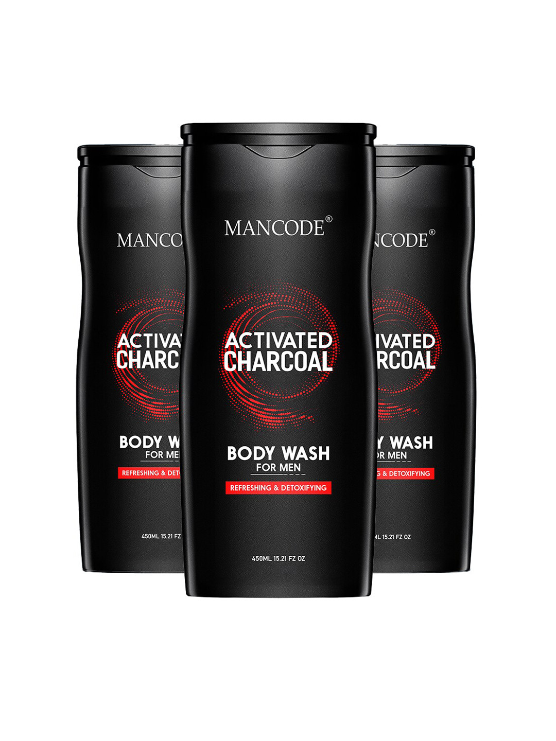 

MANCODE Men Set Of 3 Activated Charcoal Body Wash - 450 ml Each, Black
