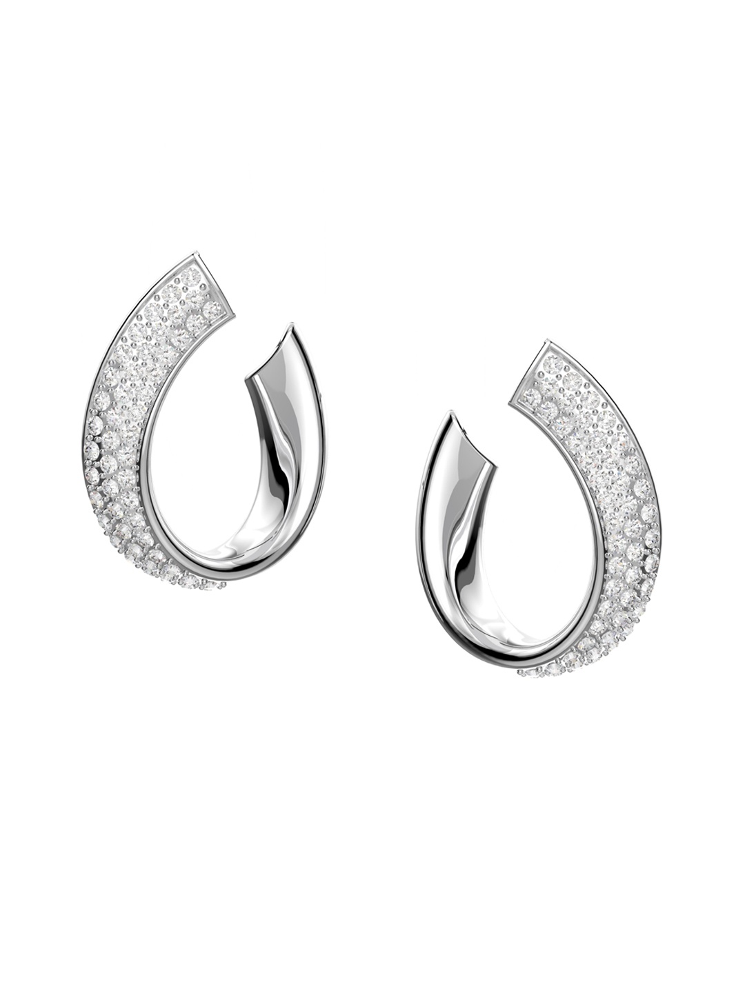 

SWAROVSKI White & Silver-Toned Contemporary Half Hoop Earrings