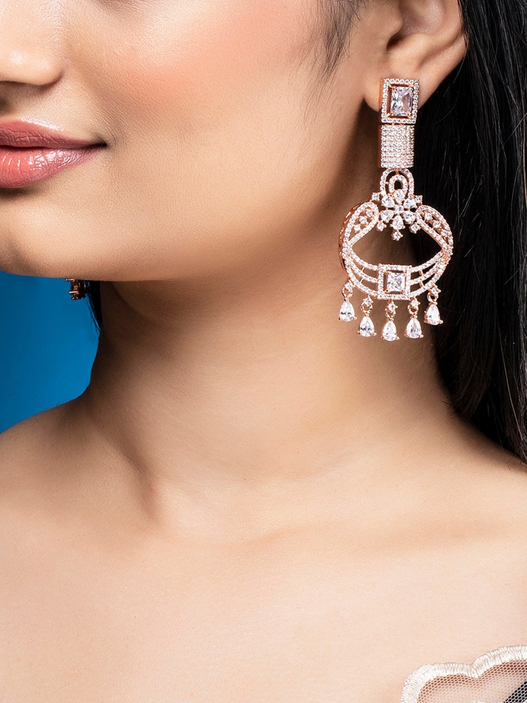 

Rubans Rose-Gold Toned Circular Drop Earrings