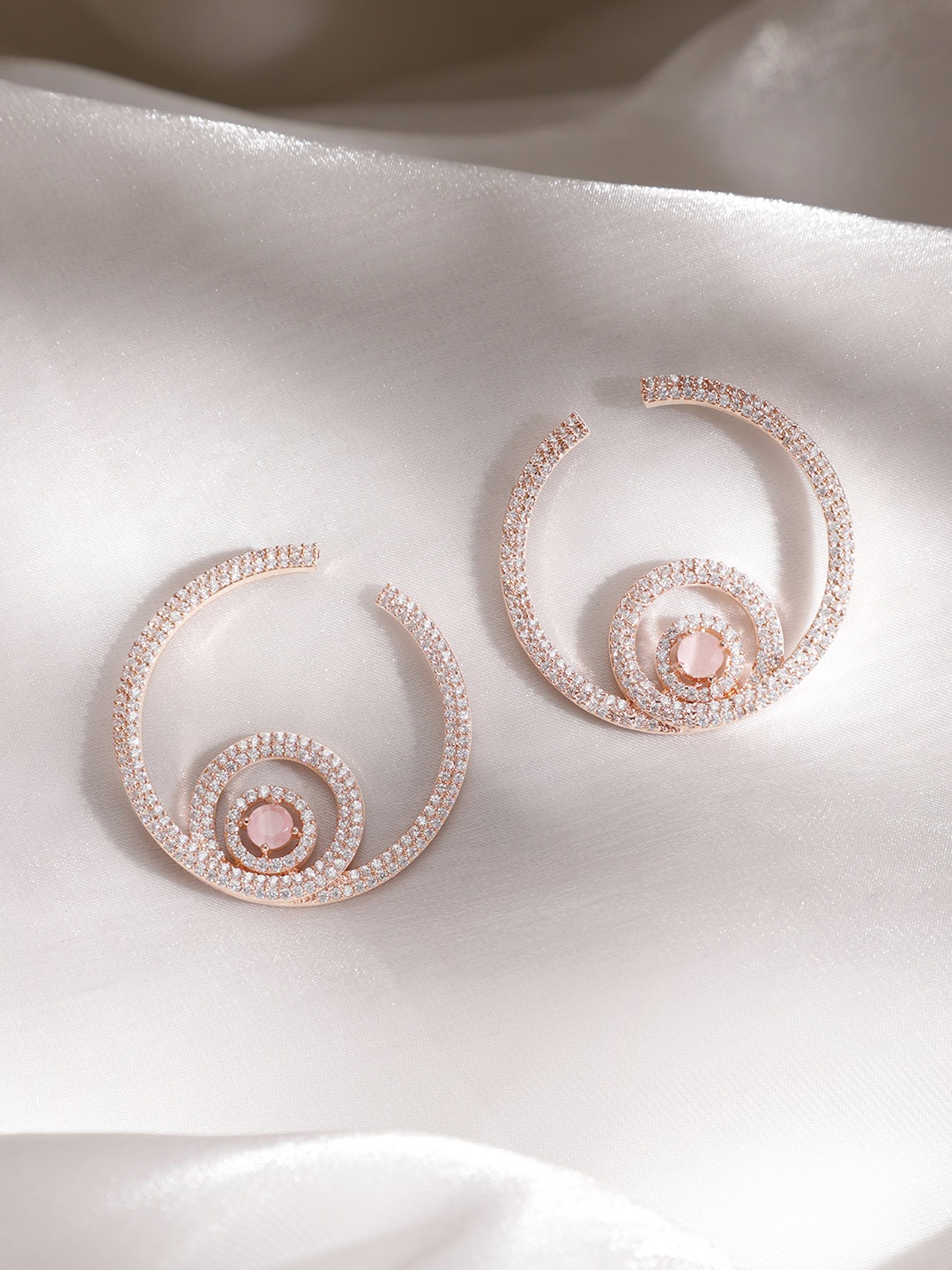 

Rubans Gold-Plated CZ Stone Studded Circular Studs Earrings