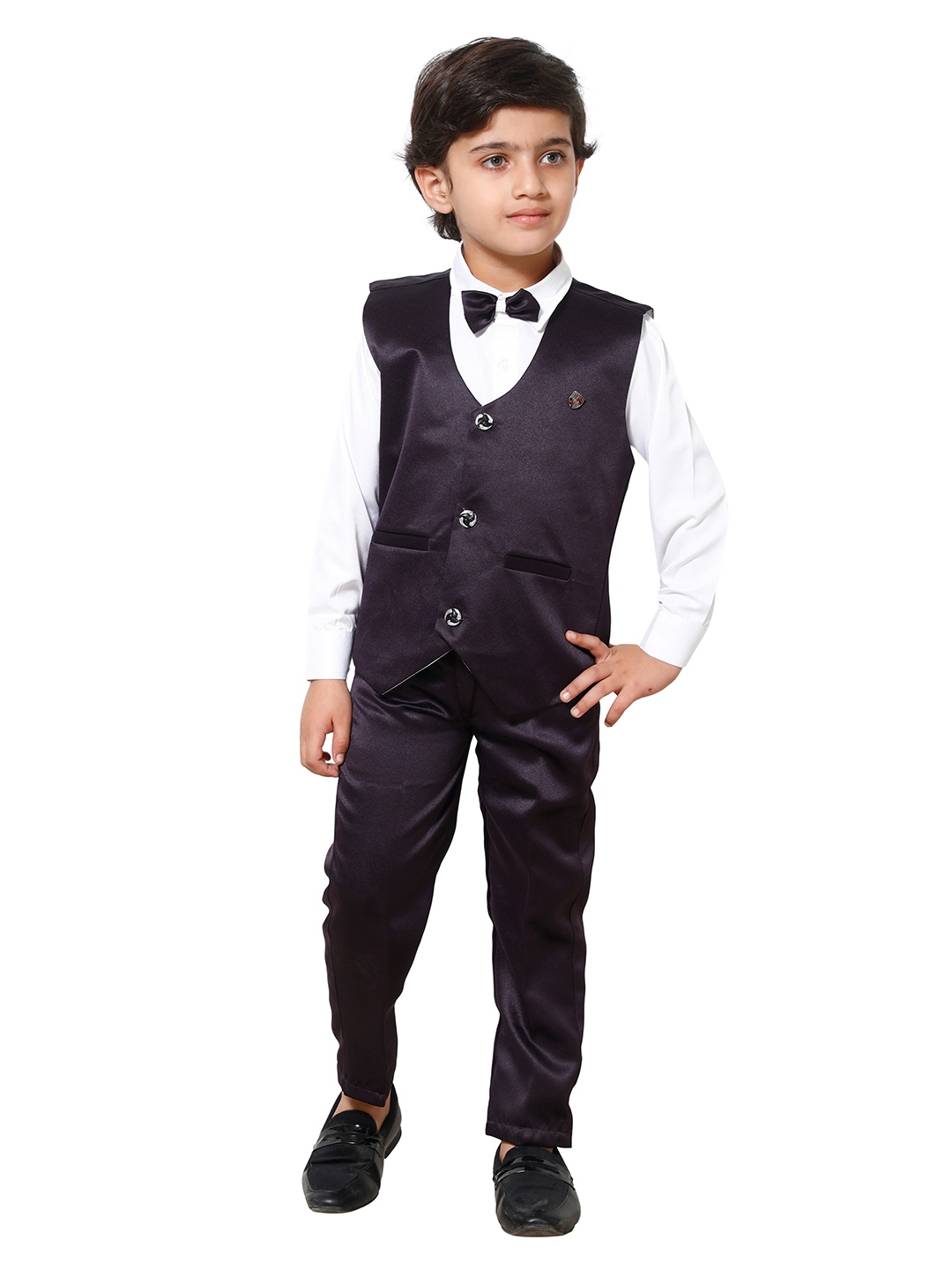 

FOURFOLDS Boys Purple & White 3 Piece Suit